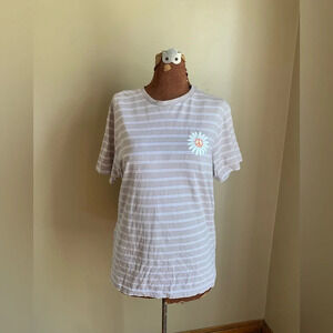 Denim & Flower strip t shirt, peace sign flower